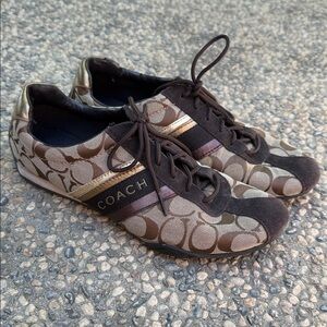 Coach Brown and Gold Signature Logo Sneakers